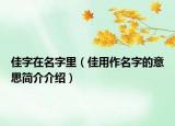 佳字在名字里（佳用作名字的意思簡介介紹）