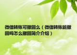 微信轉(zhuǎn)賬可撤回么（微信轉(zhuǎn)賬能撤回嗎怎么撤回簡(jiǎn)介介紹）