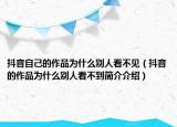 抖音自己的作品為什么別人看不見（抖音的作品為什么別人看不到簡介介紹）