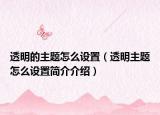 透明的主題怎么設(shè)置（透明主題怎么設(shè)置簡介介紹）