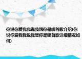 你說(shuō)你愛(ài)我我說(shuō)我想你是哪首歌介紹(你說(shuō)你愛(ài)我我說(shuō)我想你是哪首歌詳細(xì)情況如何)