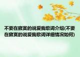 不要在寂寞的說愛我歌詞介紹(不要在寂寞的說愛我歌詞詳細(xì)情況如何)