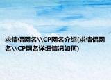 求情侶網(wǎng)名\CP網(wǎng)名介紹(求情侶網(wǎng)名\CP網(wǎng)名詳細情況如何)