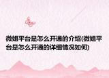 微姐平臺是怎么開通的介紹(微姐平臺是怎么開通的詳細(xì)情況如何)