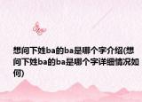 想問(wèn)下姓ba的ba是哪個(gè)字介紹(想問(wèn)下姓ba的ba是哪個(gè)字詳細(xì)情況如何)