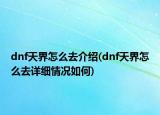 dnf天界怎么去介紹(dnf天界怎么去詳細(xì)情況如何)