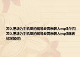 怎么把華為手機(jī)里的網(wǎng)易云音樂轉(zhuǎn)入mp3介紹(怎么把華為手機(jī)里的網(wǎng)易云音樂轉(zhuǎn)入mp3詳細(xì)情況如何)
