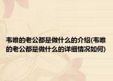 韋唯的老公都是做什么的介紹(韋唯的老公都是做什么的詳細(xì)情況如何)