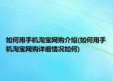 如何用手機淘寶網(wǎng)購介紹(如何用手機淘寶網(wǎng)購詳細情況如何)