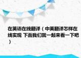 在英語在線翻譯（中英翻譯怎樣在線實現 下面我們就一起來看一下吧）