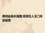 愿得此身長報國 何須生入玉門關的意思