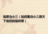 情愿當(dāng)小三（如何看待小三愿天下情侶如償所愿）