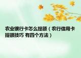農(nóng)業(yè)銀行卡怎么提額（農(nóng)行信用卡提額技巧 有四個方法）
