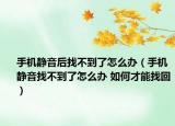 手機靜音后找不到了怎么辦（手機靜音找不到了怎么辦 如何才能找回）