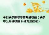 今日頭條賬號(hào)怎樣開(kāi)通收益（頭條怎么開(kāi)通收益 開(kāi)通方法在這）