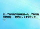 什么千樹(shù)萬(wàn)樹(shù)梨花開(kāi)的前一句（千樹(shù)萬(wàn)樹(shù)梨花開(kāi)的上一句是什么 大家可以認(rèn)識(shí)一下）