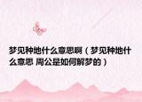 夢見種地什么意思?。▔粢姺N地什么意思 周公是如何解夢的）