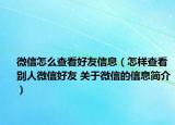 微信怎么查看好友信息（怎樣查看別人微信好友 關(guān)于微信的信息簡介）