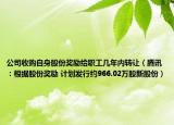 公司收購自身股份獎(jiǎng)勵(lì)給職工幾年內(nèi)轉(zhuǎn)讓（騰訊：根據(jù)股份獎(jiǎng)勵(lì) 計(jì)劃發(fā)行約966.02萬股新股份）