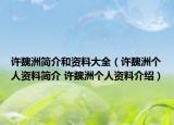 許魏洲簡介和資料大全（許魏洲個人資料簡介 許魏洲個人資料介紹）
