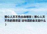 苦心人天不負(fù)出自哪里（苦心人天不負(fù)的意思是 這句話的全文是什么）