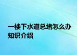 一樓下水道總堵怎么辦知識介紹