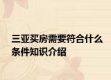 三亞買房需要符合什么條件知識(shí)介紹