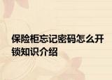保險柜忘記密碼怎么開鎖知識介紹
