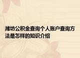 濰坊公積金查詢個人賬戶查詢方法是怎樣的知識介紹
