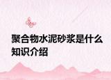 聚合物水泥砂漿是什么知識介紹